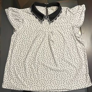 White with black polka dot shirt (size large)